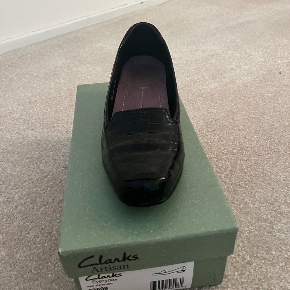 Clarks Black Croc-Embossed Loafers